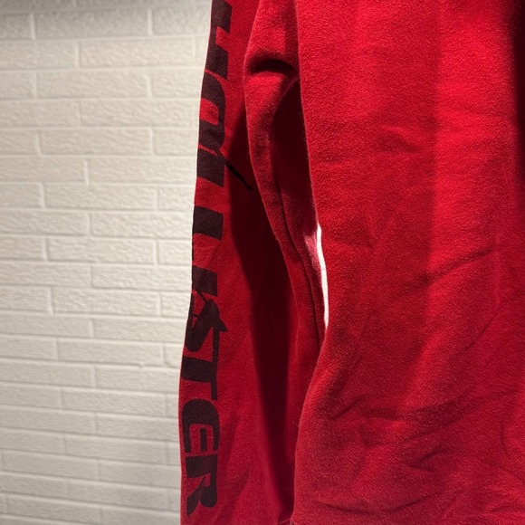 Hollister California Mens Hoodie Red Black Color Block Pullover Sweatshirt - Picture 4 of 5